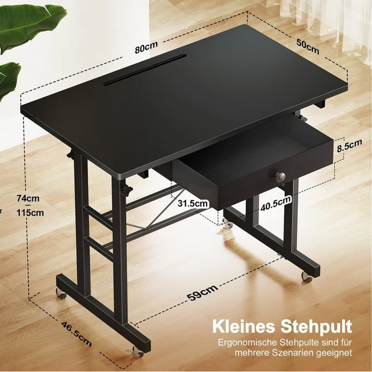 GTPLAYER Eckschreibtisch Höhenverstellbarer Schreibtisch, Computertisch Laptoptisch, mit Schubladen,Tisch höhenverstellbar 80 * 50*(73-115) cm – Bild 3