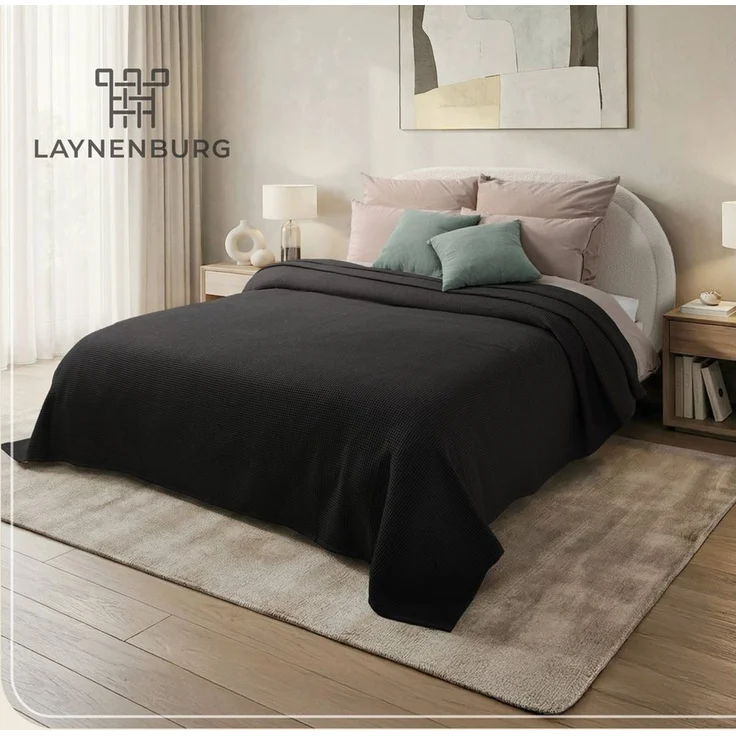 Laynenburg Tagesdecke Waffelpique aus 100% Baumwolle – Baumwolldecke, Kuscheldecke, Wohndecke als Sommerdecke, Bett-Überwurf, Couch-Überwurf, Sofa-Decke – Bild 1