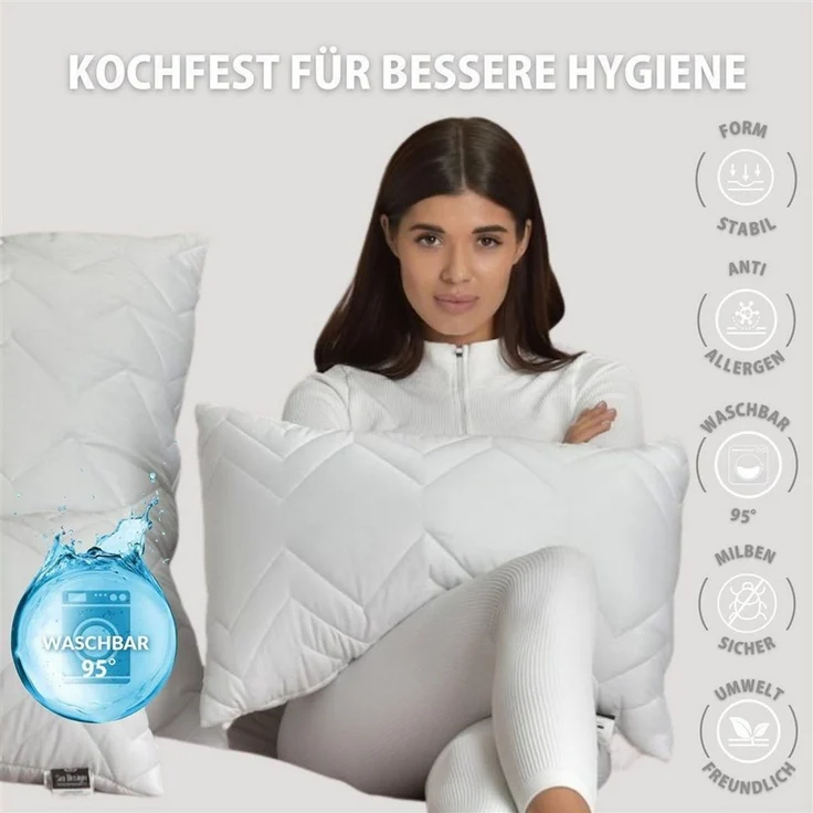 SEI Design Microfaserkissen Kopfkissen Kissen Zierkissen Sofakissen Nackenstützkissen 40x80, Füllung: 100% Mikrofaser, Bezug: 100% Polyester, Seitenschläfer, Rückenschläfer, Bauchschläfer, 2-er SET, Schlafkissen gesteppt mit Reißverschluss Kochfest 95° – Bild 4