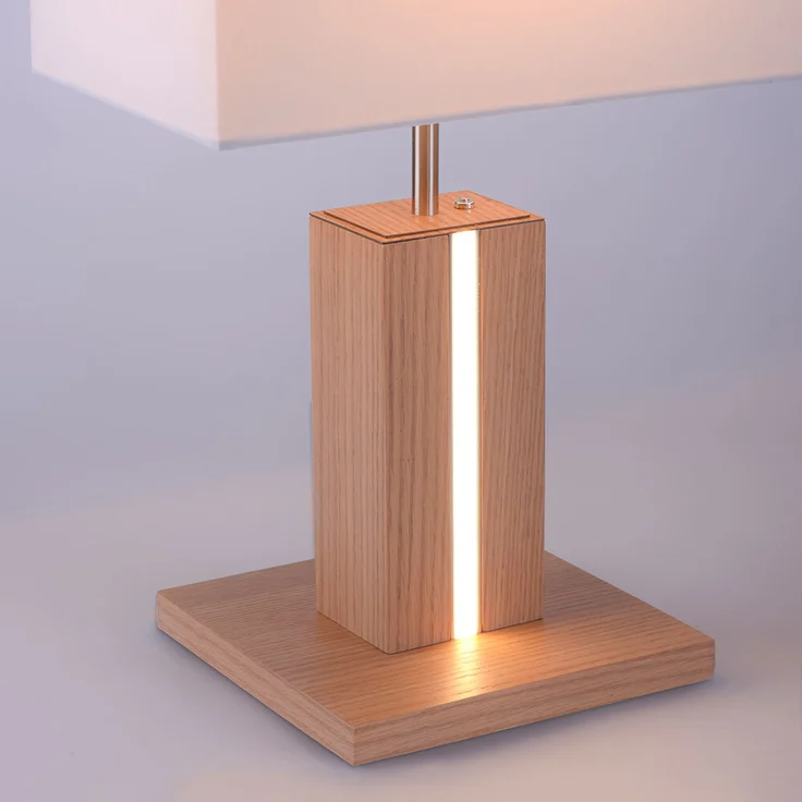LED Tischleuchte, CCT, dimmbar, Holzoptik, weiß, H 48cm – Bild 9