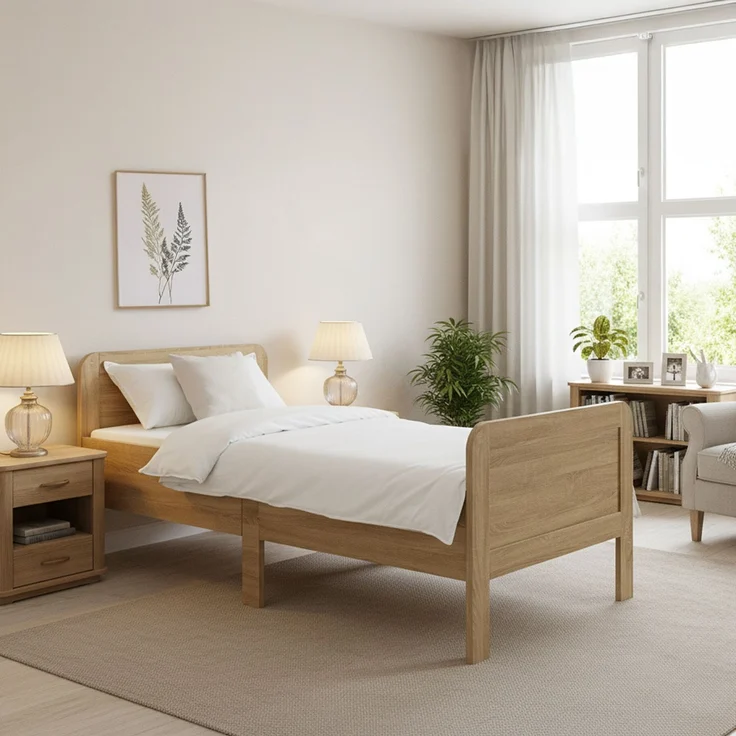 Komfortbett 90x200 Seniorenbett Höhenverstellbar Holzbett Eiche Einzelbett Hohes Bett Bettgestell – Bild 2