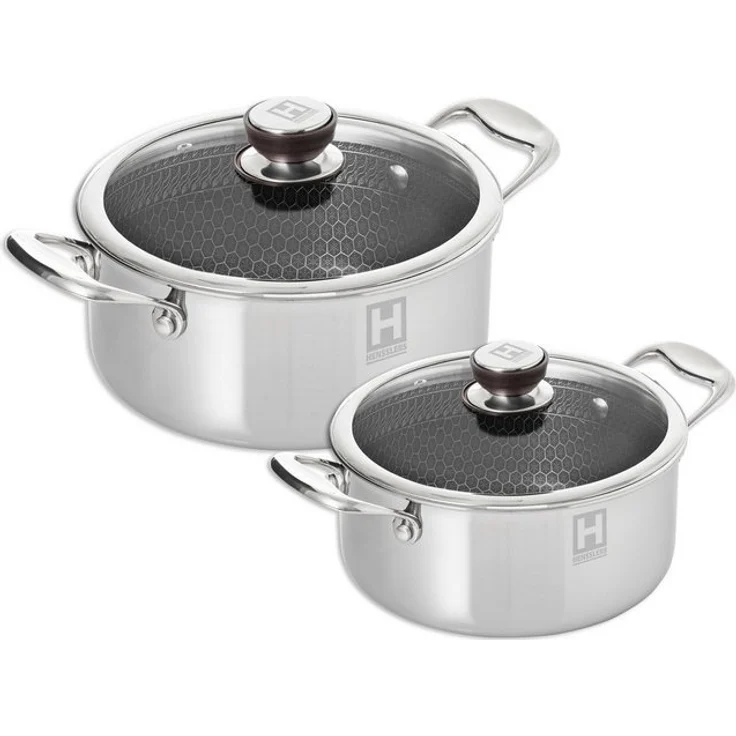 HENSSLERS Topf-Set, Edelstahl (Set, 2-tlg, je 1 Kochtopf Ø 20 und 24 cm, mit Glasdeckel), 3-Schicht Material mit Wabenstruktur, Induktion, 2,8L und 5,0L – Bild 4