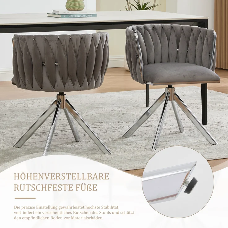 LVHOM Esszimmerstuhl 2er-Set, 180° drehbar mit runden Rückenlehne, Wohnzimmerstuhl aus Samt, bis 150 kg, für Homeoffice – Bild 7