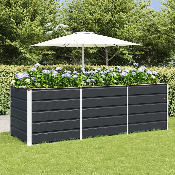 Pflanzkübel, Blumentopf, Blumenkasten Anthrazit 240 x 80 x 75 cm Stahl