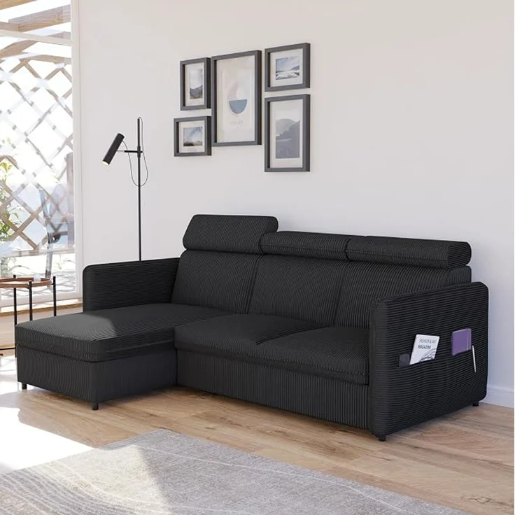 Ecksofa (mit Schlaffunktion und Bettkasten), 220 x 160 cm, mit komfortabler Sitzfläche und verstellbaren Kopfstützen – Bild 2