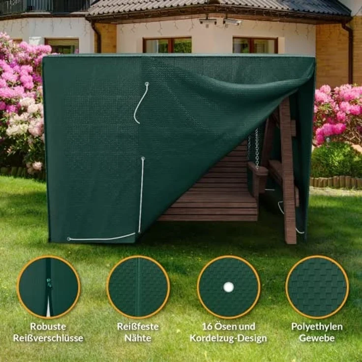 Kronenburg Hollywoodschaukel Abdeckung, 150 x 210 x 150cm, wasserdicht, Waschbar bis 30°C, Abdeckplane Gartenschaukel für 3-4 Sitzer - Wasserdicht in grün – Bild 3