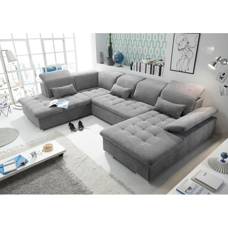 ED EXCITING DESIGN Wohnlandschaft Wayne U-Form, mit Bettfunktion, Bettkasten, Nierenkissen, frei im Raum stellbar etc. – Bild 5