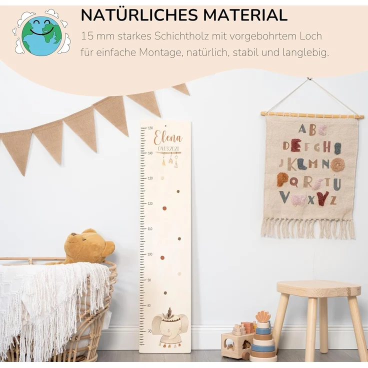 KIDSMOOD - Messlatte für Kinderzimmer Personalisiert, 70-140 cm - Messlatte Kinder Holz personalisiert Mit Namen für Baby- & Kleinkinderzimmer - Individuelles Geschenk für Kinder und Babys zum Geburt – Bild 6