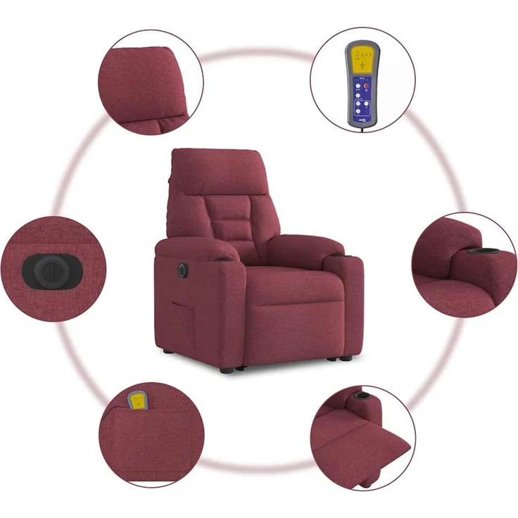 vidaXL Elektrischer Massagesessel mit Aufstehhilfe Weinrot Stoff 3303065 – Bild 11
