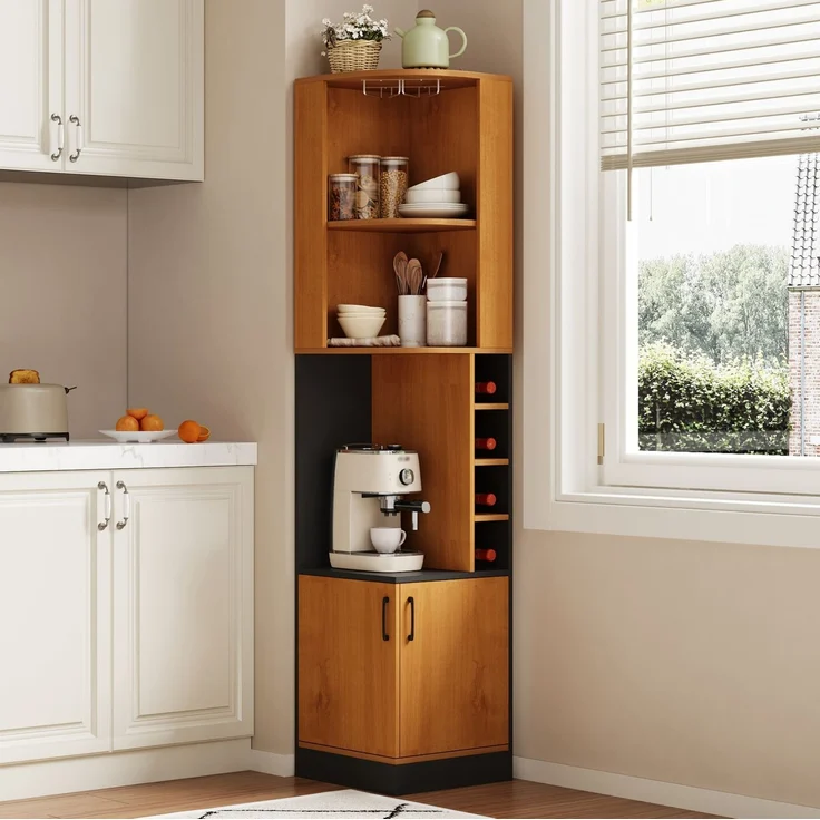 Eckschrank 40x40x182 cm in Natur mit Weinglasregal und viel Stauraum – Bild 1