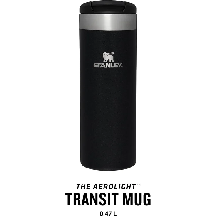 Stanley Aerolight Transit Thermobecher 0.47L - Hält 6 Stunden Heiß - Spülmaschinenfest - Kaffeebecher To Go Auslaufsicher - Kompatibel mit gängigen PKW-Getränkehalterungen - Thermosflasche - Black – Bild 2