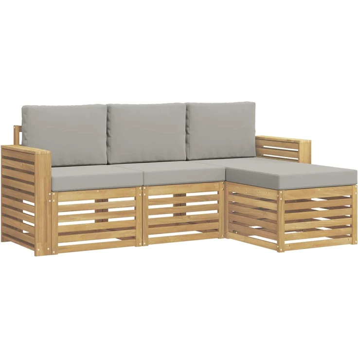 vidaXL Outdoor-Sofagarnitur 4 stk. 4-Sitzer Weiß und Hellgrau 3391641 – Bild 2