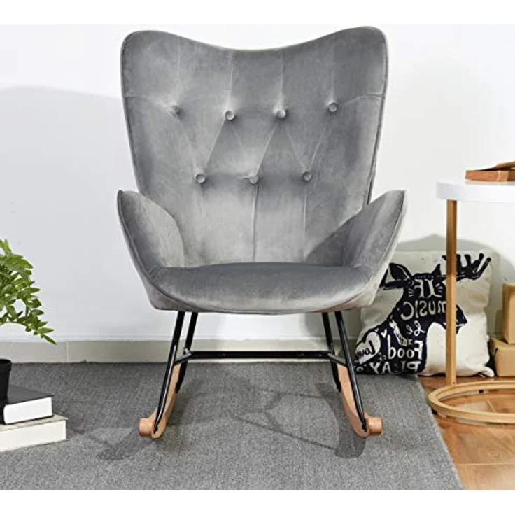 Möbel, Cosy Epping Velvet Dark Grey, Schaukelstuhl, Freizeitstuhl und Ruhe, Velours, Grau, für Wohnzimmer, Esszimmer, Füße aus Holz, Metall, 68 x 87 x 98 cm – Bild 5