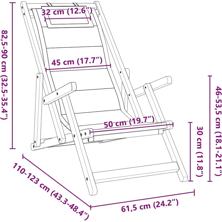 vidaXL Liegestuhl 2 pcs Braun 61.5 x 123 x 82cm Massivholz Akazie 3325144 – Bild 9