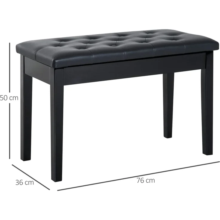 HOMCOM Klavierbank traditionellen Flurbank im Landhausstil kosmetischer Hocker Stauraum (Hocker, 1-St, Klavierhocker), Gummiholz Kunstleder Schwarz 76 x 36 x 50 cm – Bild 8