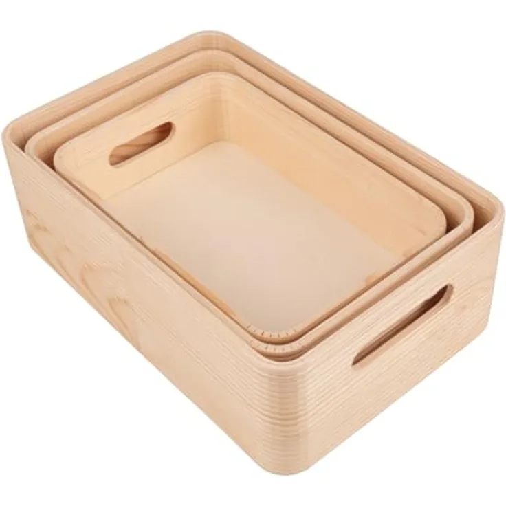 Holz Kisten Set, FSC 100%, 30x20x10+27x18x8,5+24x16x7cm, 3tlg, natur