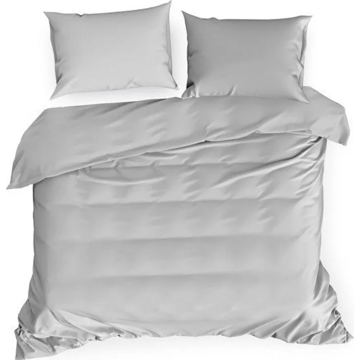 Eurofirany silbernes Satin-Baumwolle Bettwäsche-Set 220x200 cm Duvetbezug 70x80 cm Kissenbezüge 3-teilig Reißverschluss