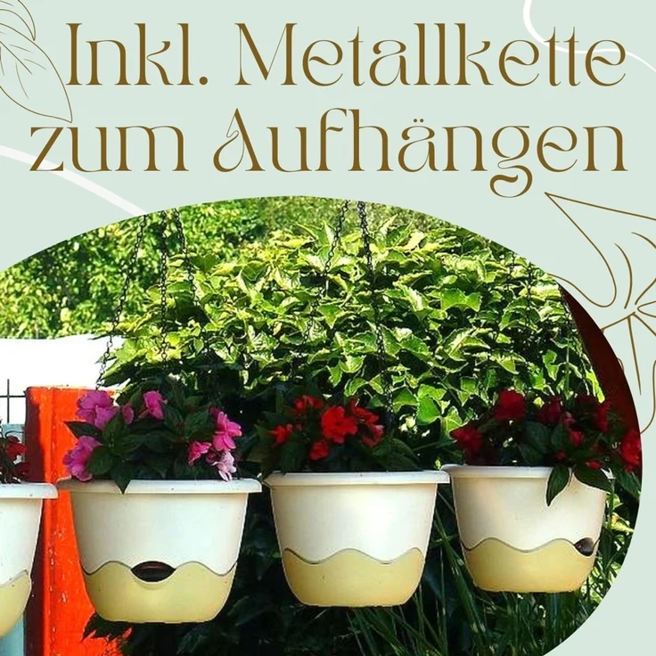 Blumentopf Hängend Blumenampel Außen Hängend Hängetopf Für Pflanzen Hängepflanzen Topf Hängeampel Hängender Blumentopf Mit Kette Wasserspeicher 25 Elfenbein – Bild 7