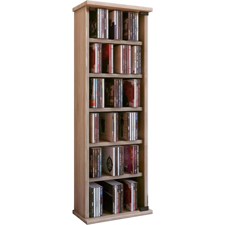 VCM CD / DVD Media Regal Vetro 25213 Sonoma-Eiche H. 92 x B. 31 x T. 18 cm