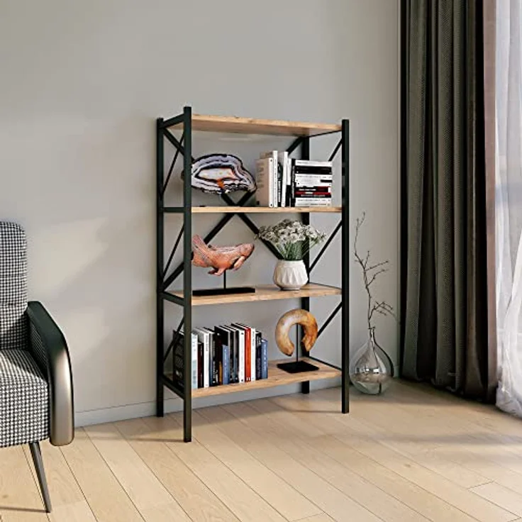 MID.YOU Regal Mid.you in Honigeiche, 4 Fächer, 66x121x34 cm, stehendes Bücherregal aus Holzwerkstoff – Bild 3