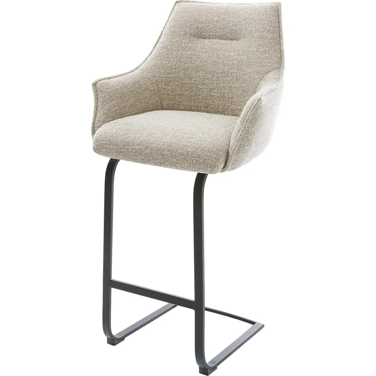 Barstuhl Alja-Flex Webstoff Soft Beige Freischwinger Flach Metall Schwarz Taschenfederkern – Bild 1