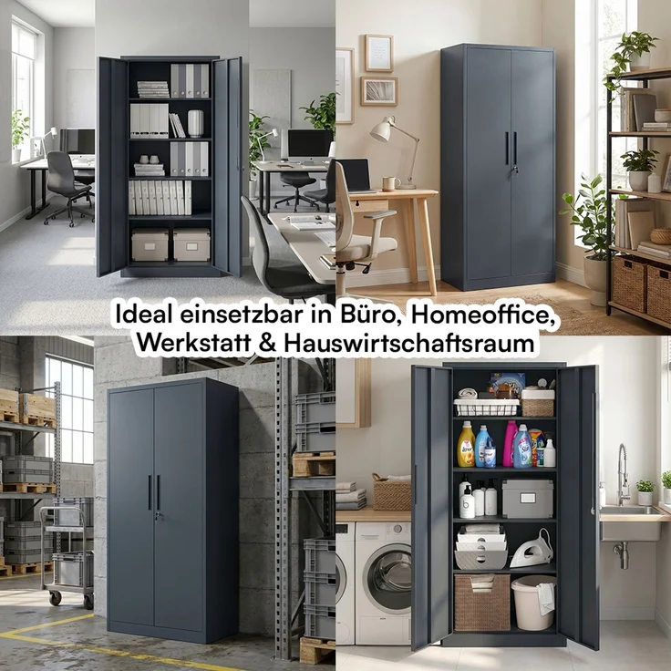 STEELSØN 'Regulus' Aktenschrank, Metall, anthrazit, 175x40x80 cm, abschließbar, Metallschrank mit 5 Fächern, geeignet als Werkzeugschrank – Bild 10