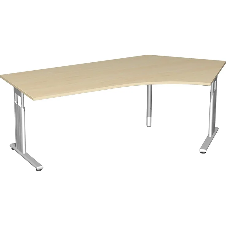 'Lissabon' Winkelschreibtisch mit 135 Grad, Ahorn/ Silber, 216,6 x 113,1 x 68 cm-82 cm