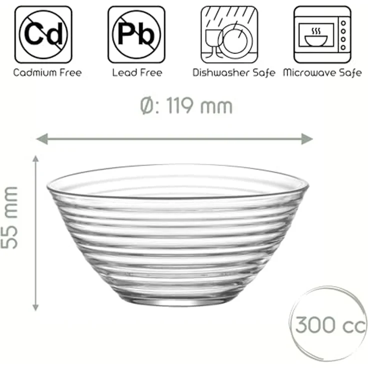 LAV Dessertschale Derin Glasschalen – 300 ml (10 1/4 oz), 6er Set, Glas, (6er-Set, 6-tlg), Rillenmuster, spülmaschinengeeignet, ideal für Desserts, Snacks, Dips – Bild 3