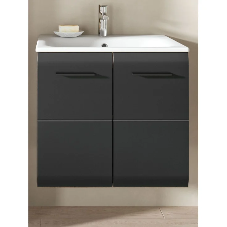 Waschtisch hängend mit Waschbecken Cover in schwarz und Eiche 60 cm – Bild 2