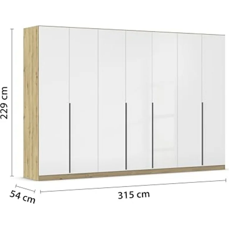 Rauch Möbel Alabama, Kleiderschrank für Schlafzimmer, Kinderzimmer, Wohnzimmer, Garderobe, Flur, 7-türig, mit Zubehör Basic, Farbe Weiß Hochglanz/Eiche Artisan, Holz, Breite 315 cm – Bild 3