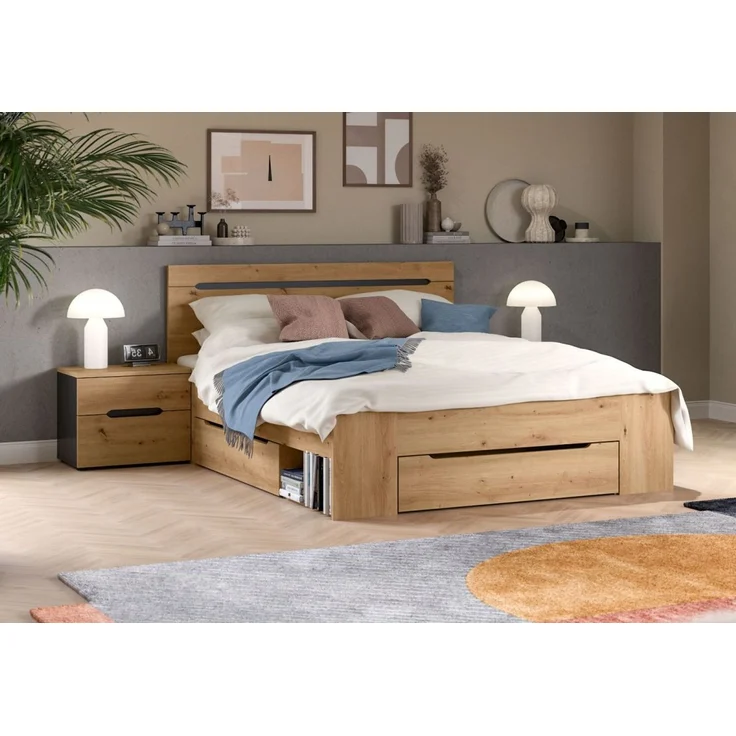 Schlafzimmer Set Cooper in Eiche und grau Liegefläche 140 x 200 cm – Bild 6