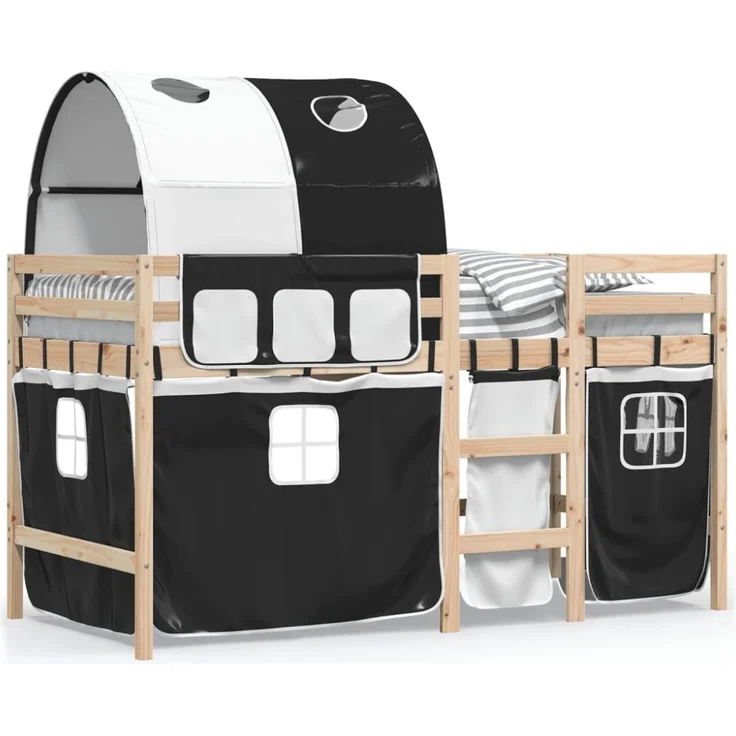vidaXL Kinderhochbett mit Tunnel Weiß & Schwarz 90x190 cm Kiefernholz 3283853 – Bild 2