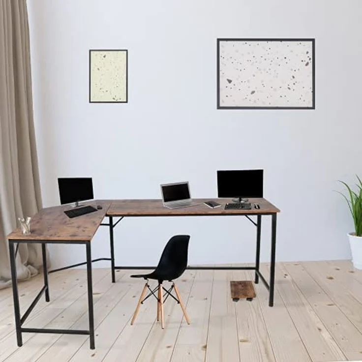 VENDOMNIA Eckschreibtisch Schreibtisch L Form - industrial Design, aus Metall (138x138 cm, mit mobiler Ablage, Schwarz Braun, Computertisch Bürotisch Arbeitstisch Home Office Büro Vintage Retro) – Bild 6