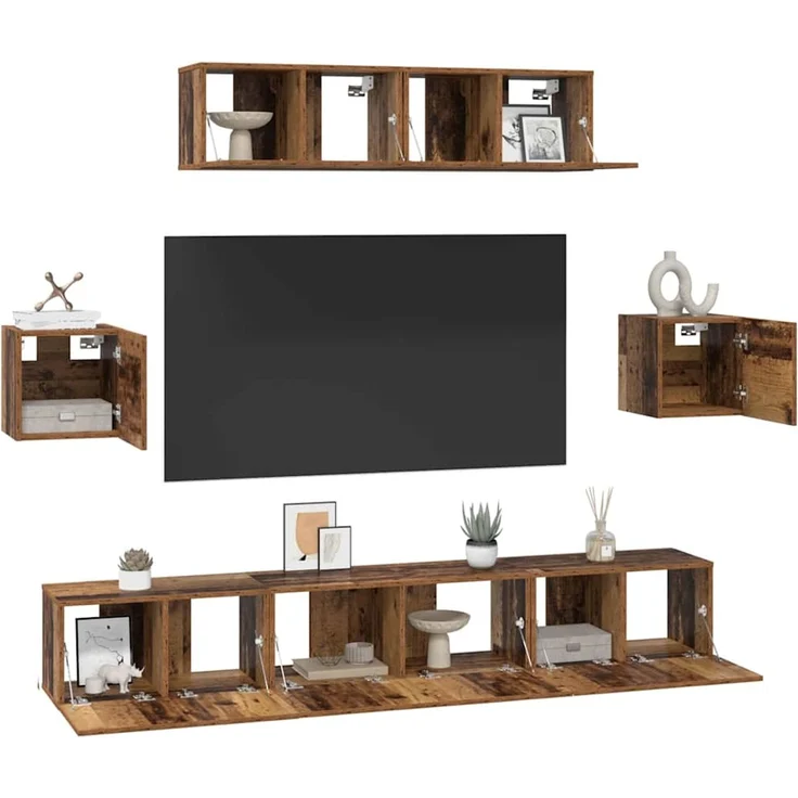 vidaXL TV-Schrankset Wandmontiert 7 pcs Altholz Holzwerkstoff 3393408 – Bild 2