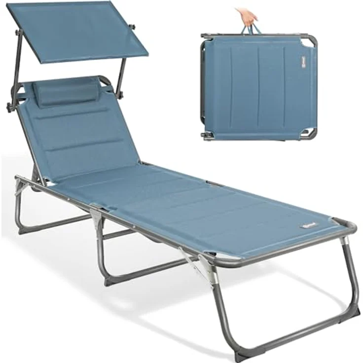Homecall Sonnenliege mit Dach, schnell trocknender Schaumstoff, XXL, 200x70 cm - (Blau) – Bild 2