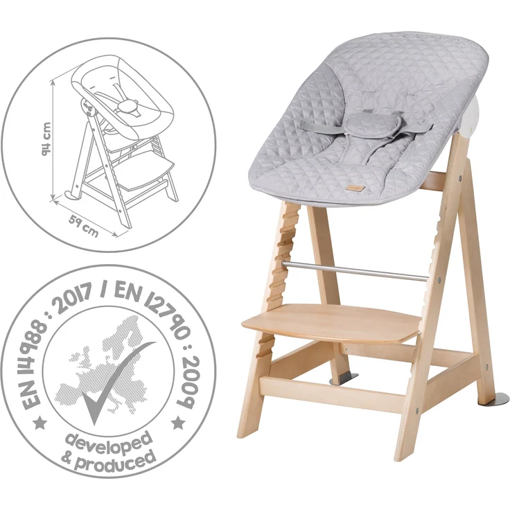 roba Treppenhochstuhl 'Born Up' - Set 2 in 1 - 'roba Style' grau - mit Liegefunktion - ab Geburt - Natur – Bild 9