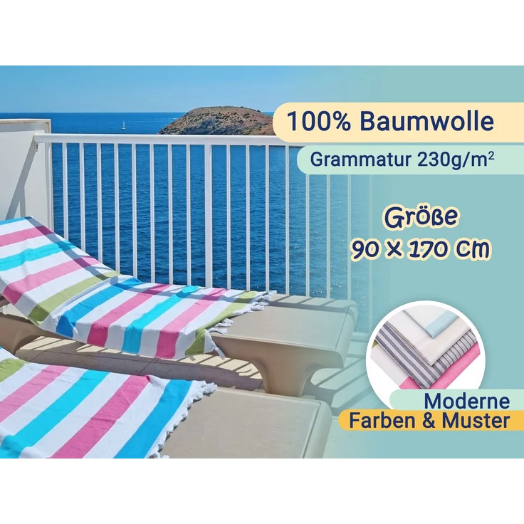ZOLLNER Hamamtuch mit Fransen, Baumwolle, 90x170 cm, bunt-gestreift – Bild 3