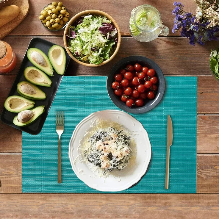 ABC Elegantes Esszimmer-Set, 6-teilig, 45 x 30 cm, abwaschbar, hitzebeständig, rutschfest, fleckenabweisend, für Küche und Esszimmer, blau – Bild 5