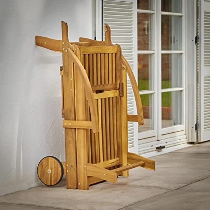 Casaria® 2X Sonnenliege Holz Klappbar 320kg Belastbarkeit Tisch Fuß- und Rückenteil variierbar Räder Ablage Garten Balkon Terrasse Gartenliege Akazie – Bild 6