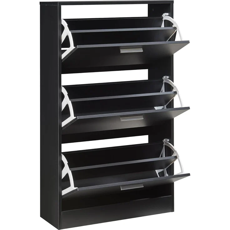Schuhschrank Sykkylven 103x60x24 cm mit 3 Klappen Schwarz [en. casa] – Bild 5