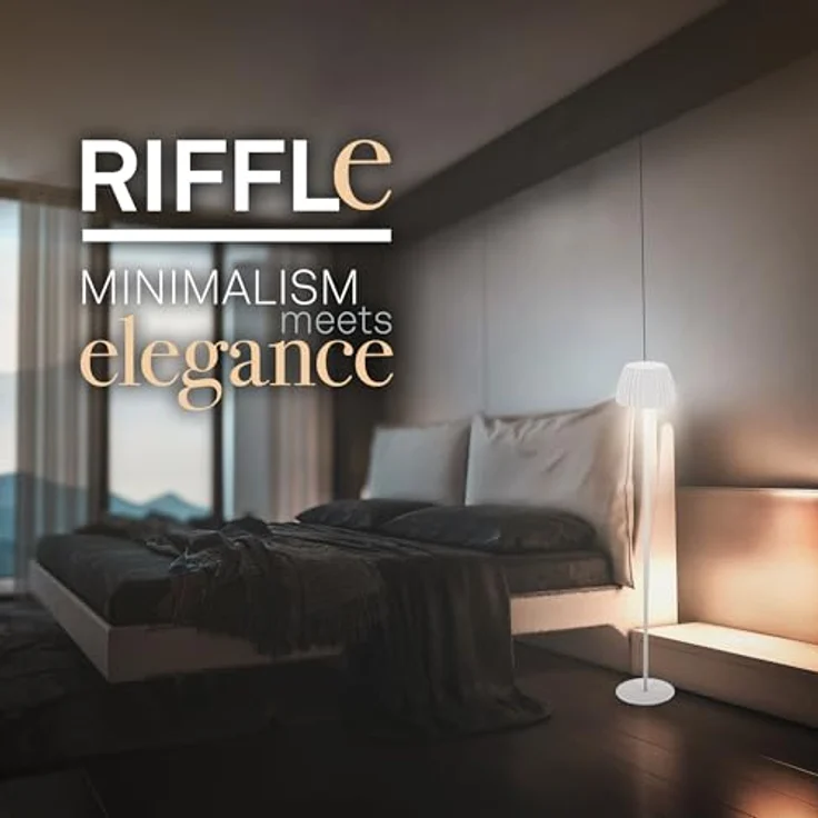 BRILONER - Riffle LED Stehlampe kabellos IP44 mit Touch, 19x124 cm, dimmbar, Memoryfunktion, Akku tauschbar, Akku Stehleuchte, Leselampe, Wohnzimmerlampe, German Design Award Winner 2025, Weiß – Bild 3