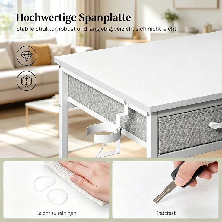 Moderner Computer Schreibtisch,Spieltisch mit Stoffschubladen,Studientisch,Umkleidetisch(nur mit Computer Schreibtisch)--Weiß--120x51x75cm--YOUDENOVA – Bild 4