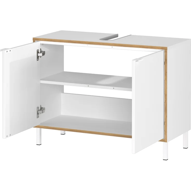 Germania Waschbeckenunterschrank 5000-513 GW-Topeka, in Weiß/Eiche, mit Siphonaussparung, 80 x 60 x 34 cm (BxHxT) – Bild 3