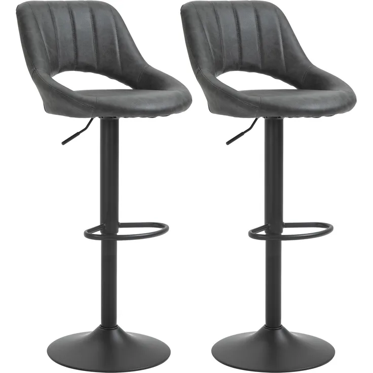 Barhocker 2er-Set, Lederoptik, drehbar, höhenverstellbar, Fußstütze, Metallrahmen, 47 x 52 x 87-109 cm, Grau--Grau--109x47x52cm--YOUDENOVA
