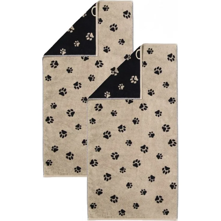 Cawö Handtuch 2 Stück Cawö We love Dogs Handtücher 6247-93 Pfoten Schwarz 50x100, Walkfrottier (Spar-Set, 2-St), 100% Baumwolle