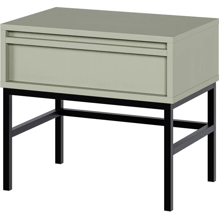Selsey 'Evo' Nachttisch mit Schublade, salbeigrün mit schwarzem Metallgestell, ca. 44 x 50 x 34 cm