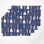 Homescapes Platzset 4 Weihnachtstischsets Winterland blau – 30 x 45 cm, 100% Baumwolle