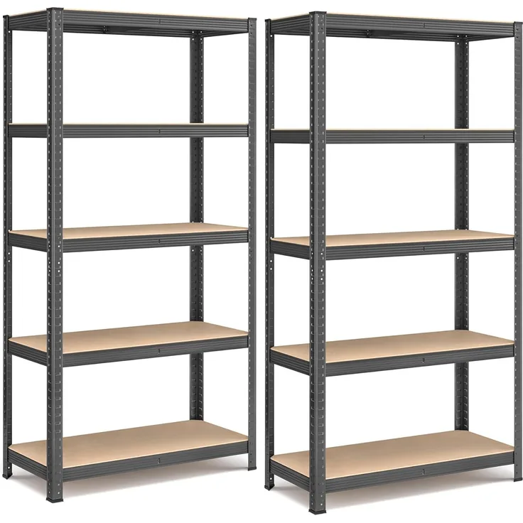 SONGMICS Schwerlastregal, 2er Set, Kellerregal, Lagerregal, 40 x 90 x 180 cm, Regal mit Stahlgestell, jeweils bis 875 kg belastbar, 5 verstellbare Ablagen, grau GLR040G02