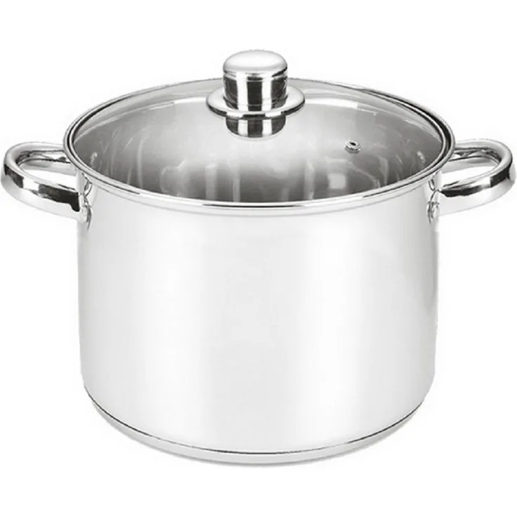 Michelino Gemüsetopf Edelstahl-Großraumtopf Kochtopf Gemüsetopf Töpfe, Edelstahl, 3-schichtiger Alu-Thermoboden - Glasdeckel mit Dampfabzug