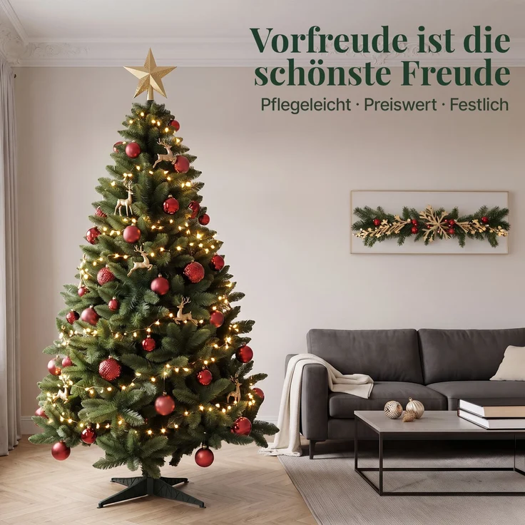 Aurelia Home Künstlicher Weihnachtsbaum 220 cm – PVC-Zweige, Kreuzständer – Bild 2